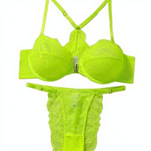 Conjunto de sujetador y bragas de encaje floral transpirable de buena calidad con tirantes ajustables, estilo sexy con abertura frontal para mujer - Product Image 3