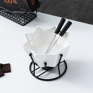Venta al por mayor restaurante Hotel usado porcelana Chocolate queso <span class=keywords><strong>Fondue</strong></span> Set Mini cerámica <span class=keywords><strong>Fondue</strong></span> ollas con soporte de <span class=keywords><strong>hierro</strong></span> - Product Image 6