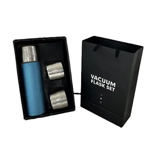Business Gift Set Classic Style Stainless Steel Vacuum Flask with 3 Lids Thermos Bullet Shape water bottle
