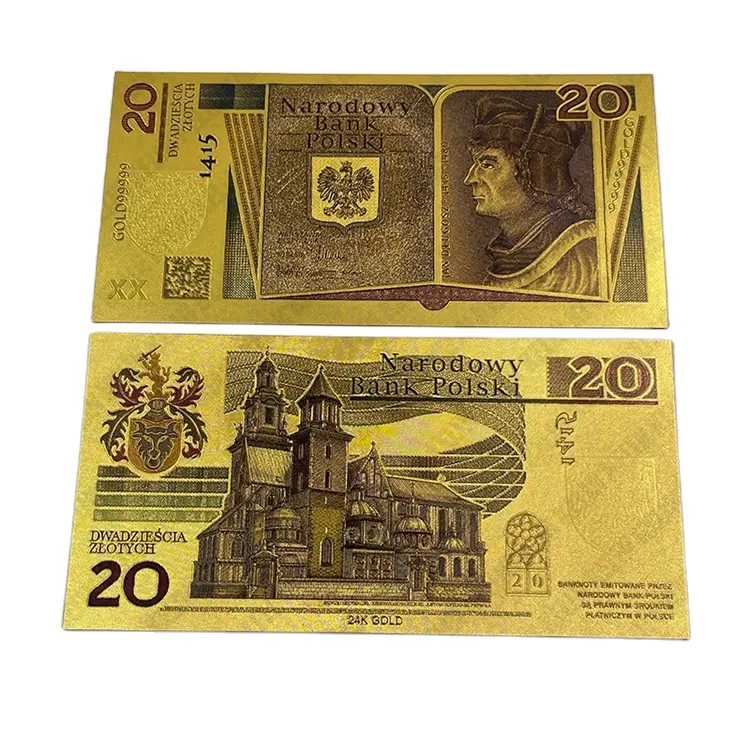 Großhandel Eco Poland 20 Geldschein PVC 24K Goldfolie Banknote auf Lager