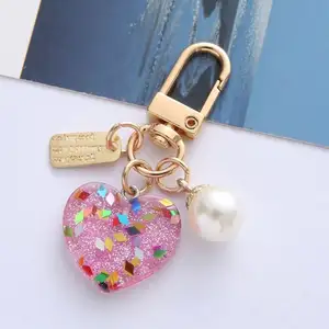 情人节彩虹心形钥匙扣包手提包挂件配件情人节礼物珍珠亚克力心形钥匙扣