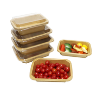 Rechthoekige kraftpapieren voedselbak met transparant deksel, wegwerpverpakking voor salade, fruit en maaltijden