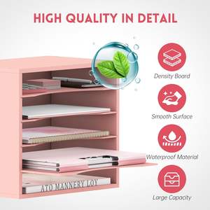 Organisateur de bureau en bois à 5 niveaux, trieur de courrier et de documents en bois rose pour le bureau, l'école et la maison - Product Image 4