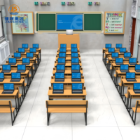 Banc d'école ergonomique avec siège en bois durable et structure métallique robuste, assise confortable, table et chaises pour salle de classe