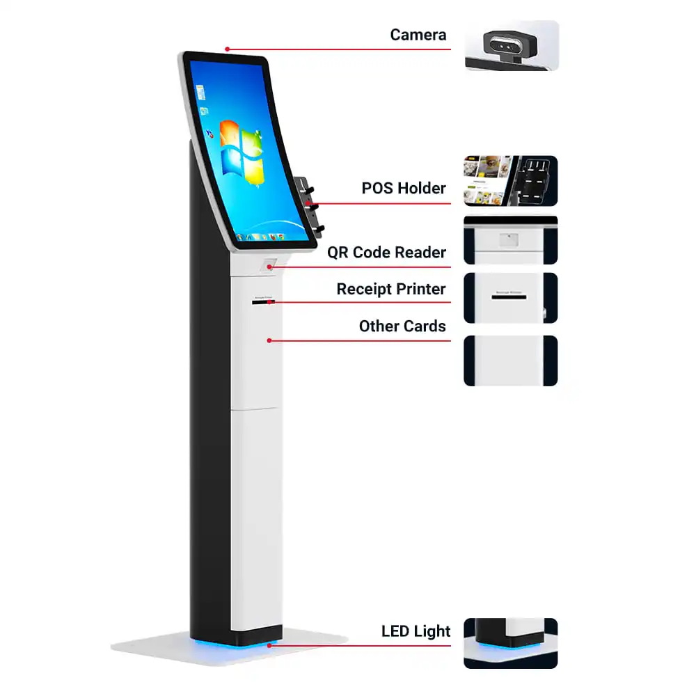 Oem 23.6 32 ''slim colomn kiosk nhà sản xuất cảm ứng điện dung mã Scanner Card Reader thanh toán thông minh telemedicine kiosk trong nhà