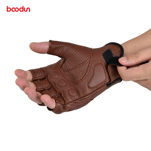 ถุงมือขี่มอเตอร์ไซค์ Moto Baron แบบครึ่งนิ้ว หนังวัว สีน้ำตาล สำหรับทุกเพศ - Product Image 5