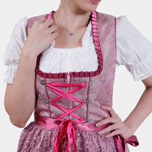 Rosa Traditionelles Dirndl-Kleid mit V-Ausschnitt, Puffärmeln, Schnürung am Oberteil, ausgestelltem Rock, Karo-/Blumenmuster, umweltfreundlich für Festivals - Product Image 5