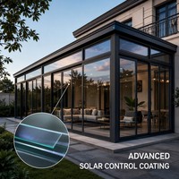 Véranda Moderne en Alliage d'Aluminium Noir avec Double Vitrage Trempé Low-E, Protection UV, Écologique, Isolation Thermique, pour Usage Résidentiel