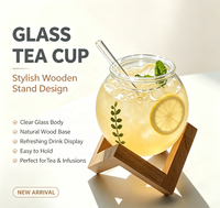 Mug à paille en verre borosilicate fait main, design classique, 350 ml, résistant à la chaleur, transparent, avec support en bois, compatible lave-vaisselle, pour thé glacé