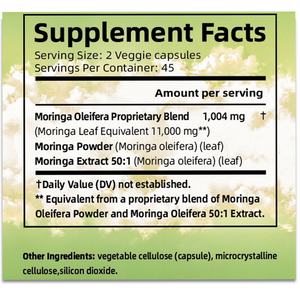 Cápsulas de Moringa con Etiqueta Personalizada, Favorecen la Mejora del Tono de la Piel y Apoyan el Envejecimiento Saludable, Suplemento de Moringa, 90 Cápsulas - Product Image 3