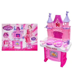 Set mainan dapur berlampu, Set mainan Keberuntungan dapur bermain peran plastik merah muda dengan lampu