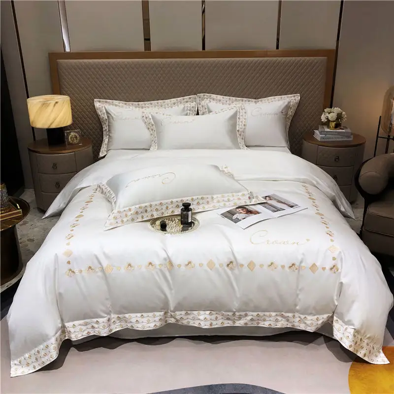 Benutzer definierte Bett bezug Set Long Staple Cotton Stickerei Spann betttuch Bettlaken Allround Elastic Rubber Band Matratzen bezug Blätter