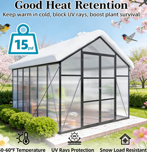 เรือนกระจกขนาด <span class=keywords><strong>8x12</strong></span> ฟุต แบบโมเดิร์น ประกอบง่าย สำหรับใช้งานกลางแจ้ง โครงสร้างอลูมิเนียมแข็งแรง ทนทาน ใช้แผ่นโพลีคาร์บอเนต รับลมแรง 80 กม./ชม. รับน้ำหนักหิมะ 65 กิโลนิวตัน/ตารางเมตร - Product Image 1