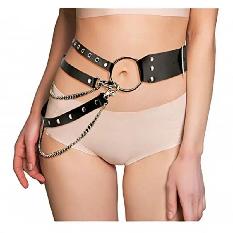 Sexy Leather Punk Harajuku Big O-ring Belt Punk Exaggerated Big Metal Ring Metal Hoop Women Performance Belt For Jeans Chain