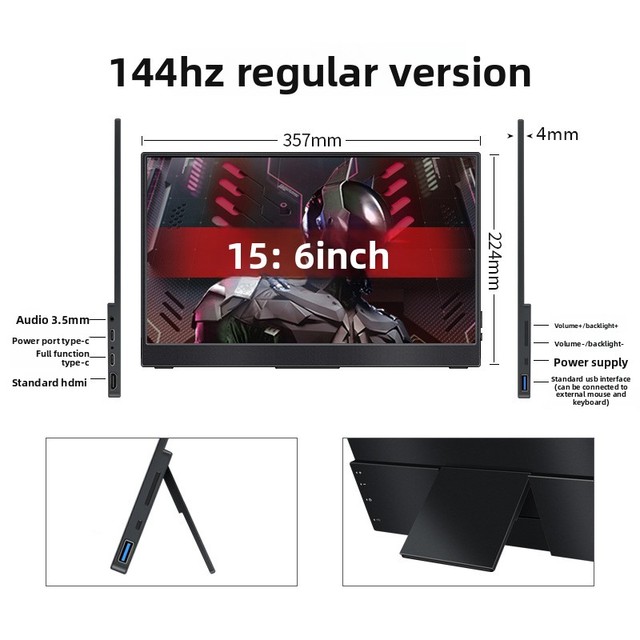 15.6 Inch Portable Monitor with 4mm Ultra Narrow Bezel & 1080p Resolution144hz IPS Panel Type-C USB-C HD Factory OEM ODM"