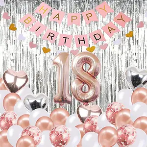 18th जन्मदिन सजावट बैनर गुब्बारा, जन्मदिन मुबारक बैनर गुलाब गोल्ड नंबर गुब्बारे संख्या जन्मदिन गुब्बारे