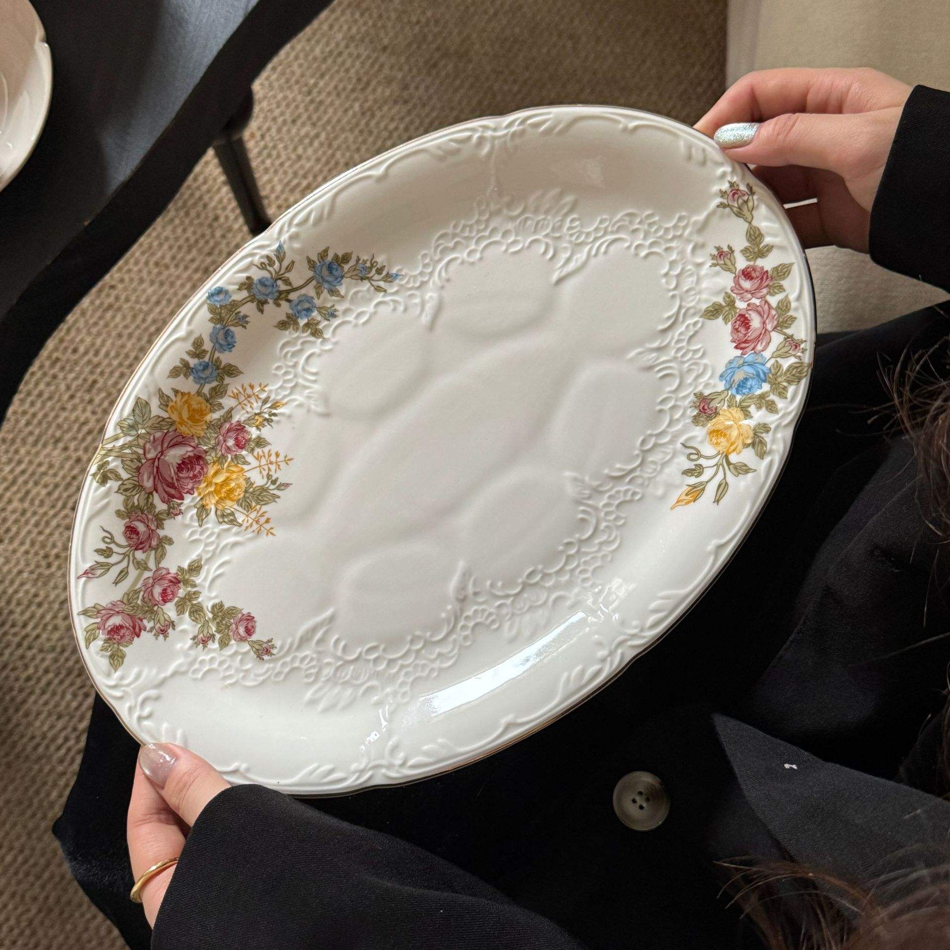 แผ่นดิสก์รูปไข่ขอบทองฤดูใบไม้ร่วง30.5*21.5*2.5