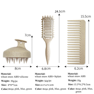 Brosse à cheveux en paille de blé et silicone avec peigne démêlant à dents larges, logo personnalisé, brosse à shampooing massante <span class=keywords><strong>pour</strong></span> le cuir chevelu, <span class=keywords><strong>pour</strong></span> cheveux humides, secs et bouclés - Product Image 6