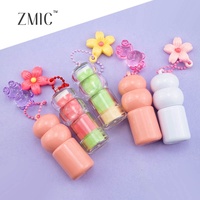 Mini tube de rouge à lèvres rose et vert mignon avec porte-clés et breloque, contenant vide pour baume à lèvres, pot en plastique pour teinte à lèvres pour enfants