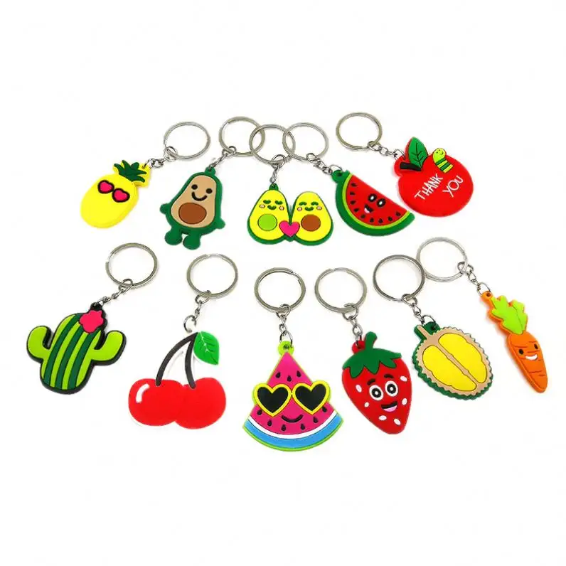 Wholesale pvc Keychains Cartoon Plant Sunflower avocado Cactus carrot pineapple durian anime Key Chains fruit key holder fit key