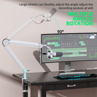 Support de microphone de bureau professionnel BM66 en alliage d'aluminium réglable, rotatif à 360°, avec pince de 20-60 mm et bras articulé flexible