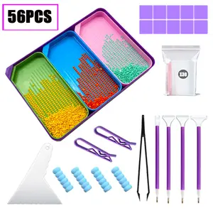 56 pièces accessoires et kits d'outils de peinture au diamant avec pince à épiler de correction d'art de diamant colle grands plateaux kits d'outils de stylo