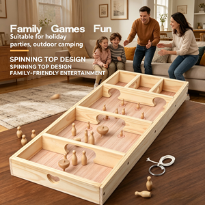 Set Classico di Trottola in Legno, Mini <span class=keywords><strong>Bowling</strong></span> e Scacchiera, Gioco <span class=keywords><strong>da</strong></span> <span class=keywords><strong>Tavolo</strong></span> Ecologico Educativo Portatile per Casa e Viaggio - Product Image 1
