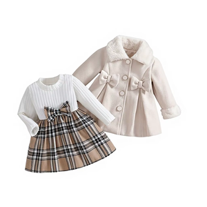 Ensemble veste et robe à nœud pour bébé <span class=keywords><strong>fille</strong></span>, mignon, printemps, 2 pièces, col chaud, bouton simple, respirant - Product Image 1