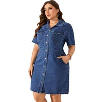 Robe en jean élégante grande taille pour femme, à manches courtes, boutonnée, avec poches, mini-robe décontractée d'été 2026