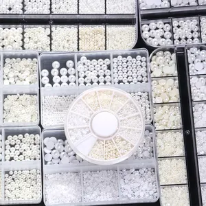 1,5-6mm runde/halbe Perle Perlen Strass steine für Nagel design in Box Luxus weiße Perle Schmuck Nagel perlen koreanische Accessoires