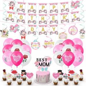 Ensembles <span class=keywords><strong>de</strong></span> décoration <span class=keywords><strong>de</strong></span> fête moderne blanc rose or joyeux anniversaire bannière ballons couronne rideaux pour <span class=keywords><strong>la</strong></span> célébration d'anniversaire des femmes - Product Image 1