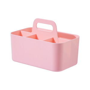Caja de almacenamiento de cosméticos, organizador de escritorio de plástico de gran capacidad para productos de maquillaje y cuidado de la piel con asa - Product Image 4