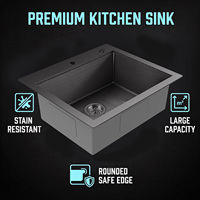 Évier de cuisine TOPHOME en acier inoxydable 304 fait main, 16 jauges, cuve simple, accessoires de robinetterie, surface brossée, moderne, noir-gris, facile à installer
