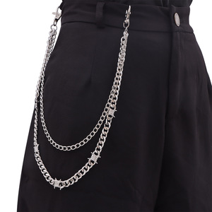 Cadena de pantalón y cintura Yueli Thorny Cuban de acero inoxidable, estilo Hip Hop Punk, con doble anillo y diseño de púas blancas en K, para uso diario. - Product Image 1