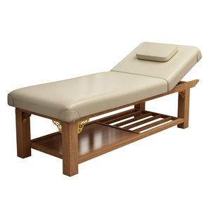 Table de massage en bois massif, lit de thérapie rembourré beige, banc de traitement rembourré pour salon de beauté, spa, clinique - Product Image 6