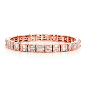 Rose Gold Plated Diamond Emerald Cut Tennis Bracelet Channel Setting Women's Luxury Geometric Wedding Jewelry - Product Image 1