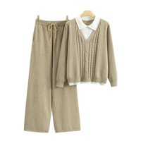Ensemble pull tricoté pour femme, cardigan ample et confortable à col en V, pantalon large, tenue deux pièces automne hiver 2026