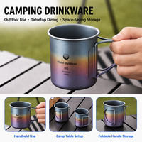 Mug Camping Titanium Murni 300ml dengan Gradien Warna, Gagang Lipat Ultralight, Cangkir Kopi Titanium Outdoor, Cangkir Air Hiking Portabel