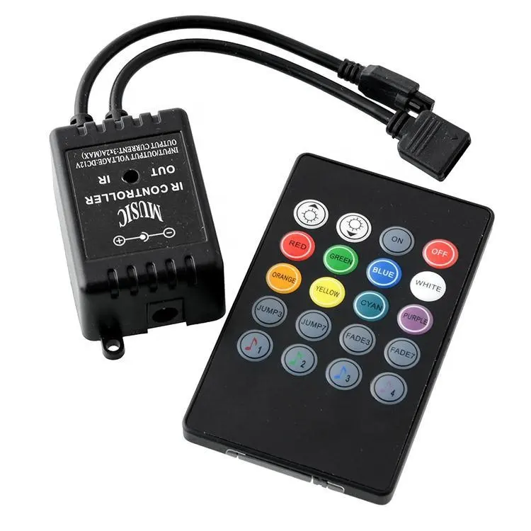 Bande de contrôle de lumière LED Gradateur de musique Sync RGB Changement de couleur Activé par le son 20 touches Télécommande LED IR