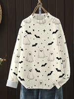Suéter de cuello redondo para mujer, diseño de Halloween, tejido por computadora, estampado por transferencia térmica, personalizado para uso diario informal o festivo
