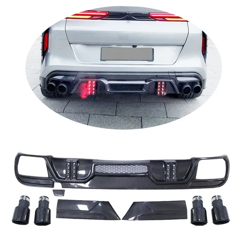 Ld Stijl Achterdiffuser Achterbumper Carbonfiber Carrosserie Kit (Met Led Licht En Uitlaat Tips) Voor Bmw X 6 M F96