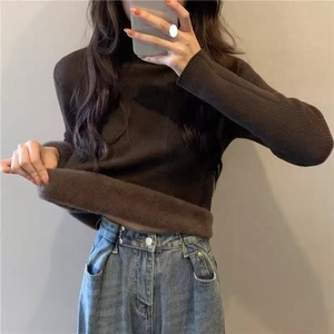 <span class=keywords><strong>Pull</strong></span> en polaire tricoté pour <span class=keywords><strong>femme</strong></span> - Chaleur automne et hiver - <span class=keywords><strong>Sous</strong></span>-vêtement épais à <span class=keywords><strong>col</strong></span> semi-haut - Product Image 6