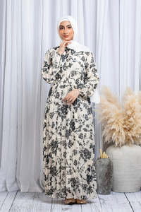 Robe longue plissée en mousseline de soie noire à fleurs, élégante et personnalisée Leduo, pour femmes musulmanes. - Product Image 3