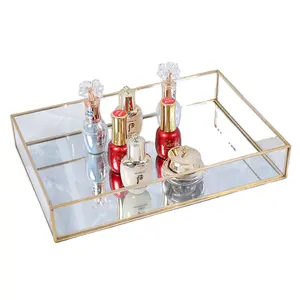 Large Metal Transparent Glass Storage Tray Creative Decorative Ornaments Luxury Perfume Cosmetics Storage Tray