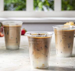 Gobelets en plastique PET jetables transparents de 16 oz avec couvercles pour bubble tea et café - Product Image 1