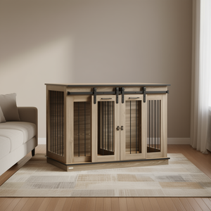 Oak Dog <b>Crate</b> 47.5 In With Divider Panel Modern Pet Housing Indoor Furniture For <b>Large</b> Dogs - Product Image 2