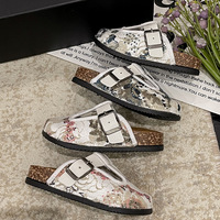 Pantoufles résistantes de style chinois traditionnel, demi-pantoufles enveloppantes à motif floral vintage, style plage coréen, pour l'automne et le printemps