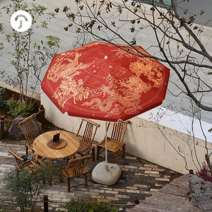 Parasol grande de diseñador para exteriores, sombrilla china de viento dragón Fénix, sombrilla auspiciosa para jardín, patio, regalos de negocios manuales - Product Image 1