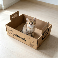 Bac à litière pliable personnalisé en carton ondulé imperméable pour chat, bac à litière portable pour animaux de compagnie avec poignées, facile à nettoyer