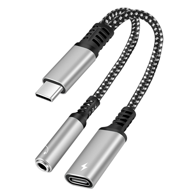 With High Click 2 in 1 USB-C / Type-C Male to PD 60W USB-C / Type-C Charging + 3.5mm Audio Female Earphone Adapter